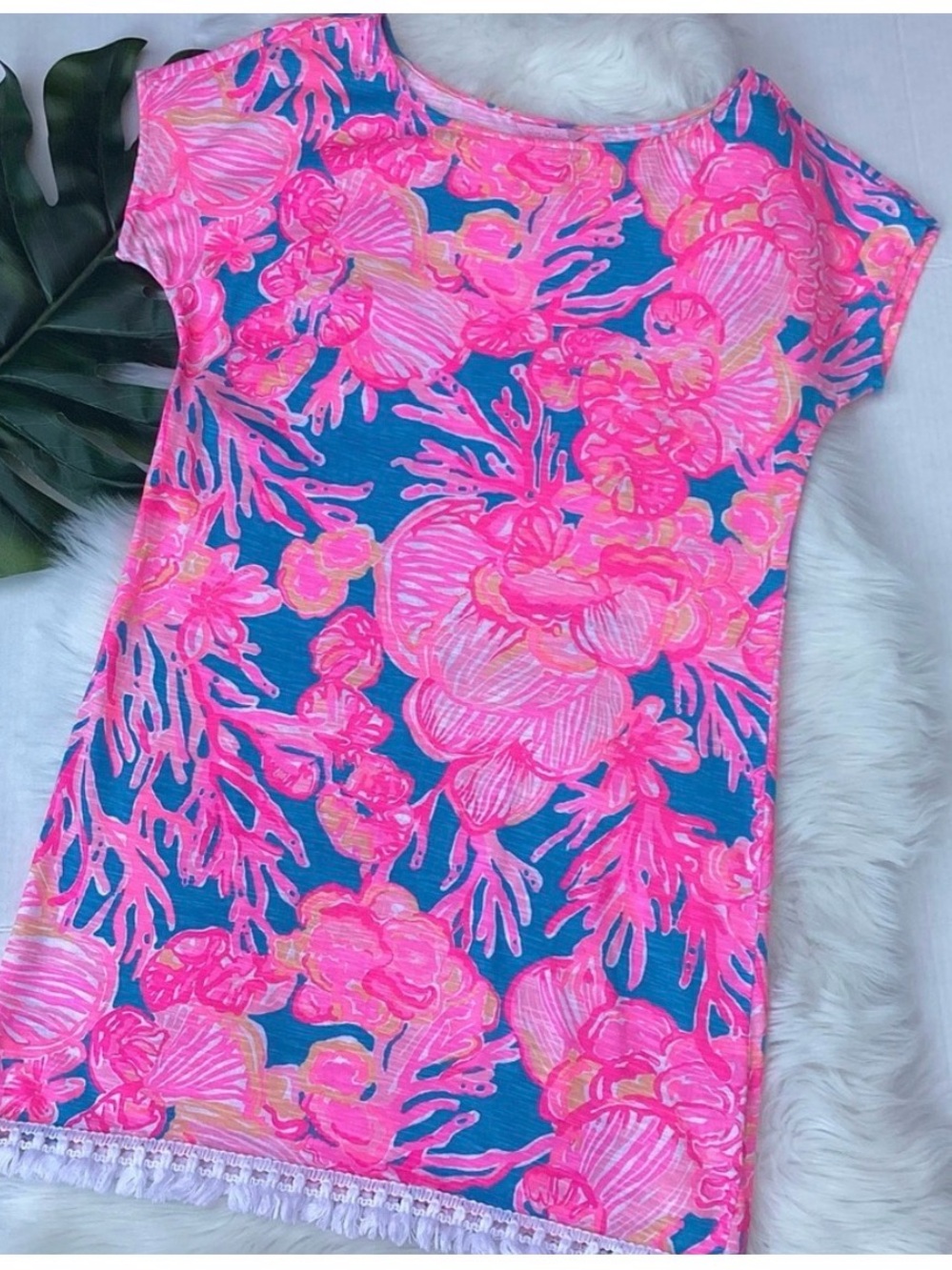 Lilly Pulitzer Tilla Cover Up Dress in Sparkling Blue Fan Tastic Coral